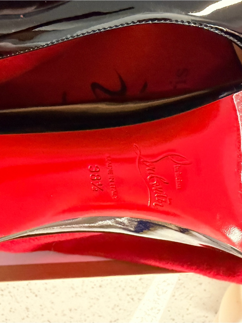 Christian Louboutin Black Patent Red Sole Pointed-Toe Stilettos - Picture 3 of 3